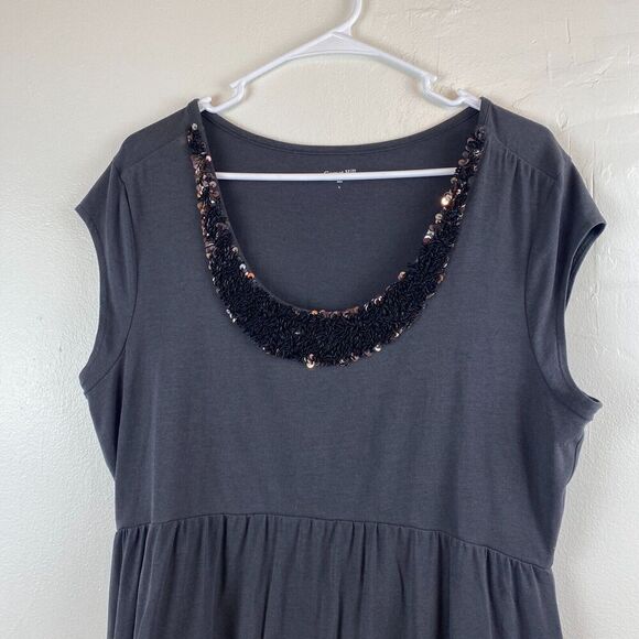 Garnet Hill Jolie Knit Sequins Scoop Neck Dress Short Sleeve Women’s Size L - Picture 2 of 15